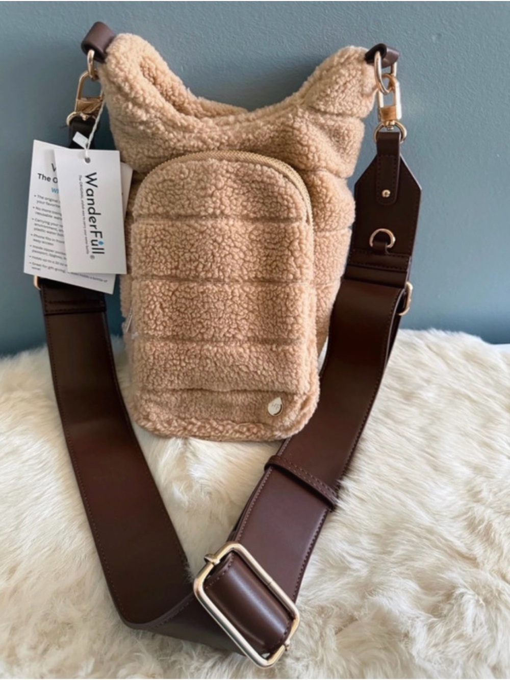WanderFull Camel Sherpa Vegan Leather Hydrobag